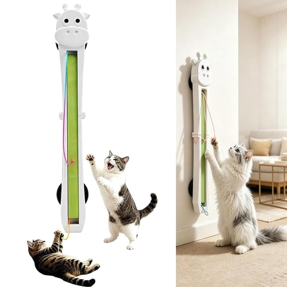 Fully Automatic Flying Rope Cat Toy, Electric Cat Teaser Wall-Mount Interactive Moving with Motorized String Action, 360° Spin & Stick-On Door, for Bored Indoor Cats & Kittens