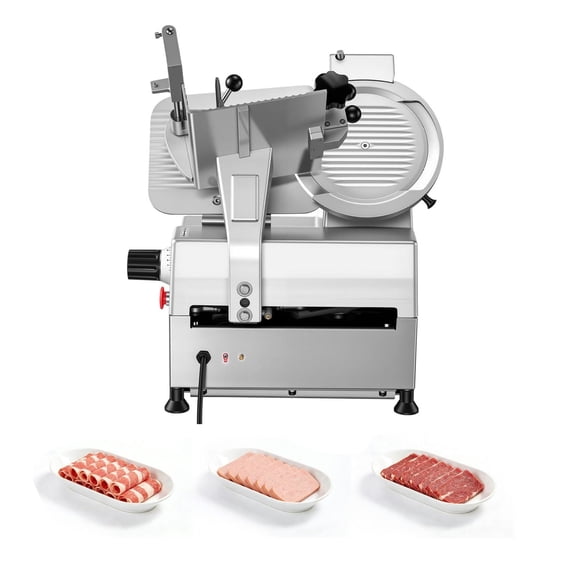Fully Automatic Meat Slicer 180W+370W Dual Motor, 10" Carbon Steel Blade, 0-0.3" Adjustable Thickness, Hands-Free Machine for Frozen Meat Ham Bacon Vegetables with Built-in Sharpener