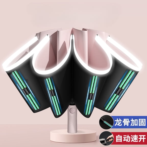 Fully Automatic Reverse Folding Umbrella Blackout UV Blocking Sun Umbrella with Reflective Stripe Double Bones Windproof Compact Travel Umbrella for Outdoor Use