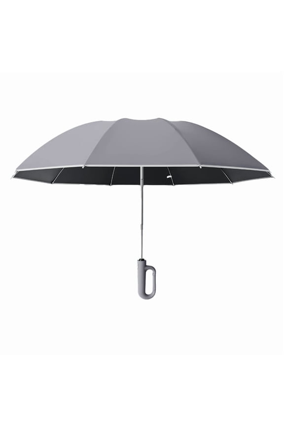 Fully Automatic Reverse Folding Umbrella with Windproof Reflective Stripe UV Umbrellas for Carabiner Handle Travel,E plastic Gray