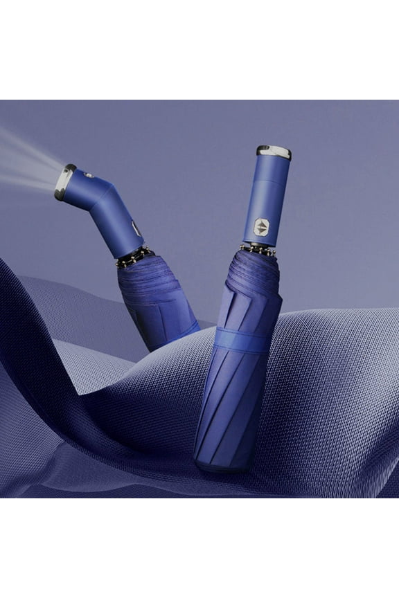 Fully Automatic Rotatable LED Flashlight Umbrella, Foldable Black Glue Sunscreen Umbrella, Automatic Opening And Closing, Protection And Sun Protection