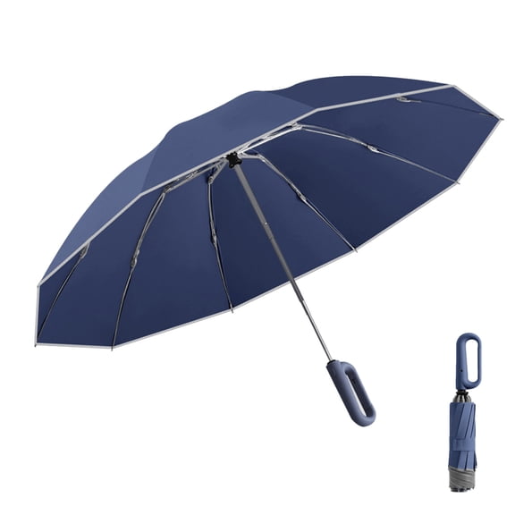 Fully Automatic Umbrella with Carabiner Handle, 10 Ribs Reverse Folding Umbrella Travel Portable Dual-Use Umbrella for Men and Women
