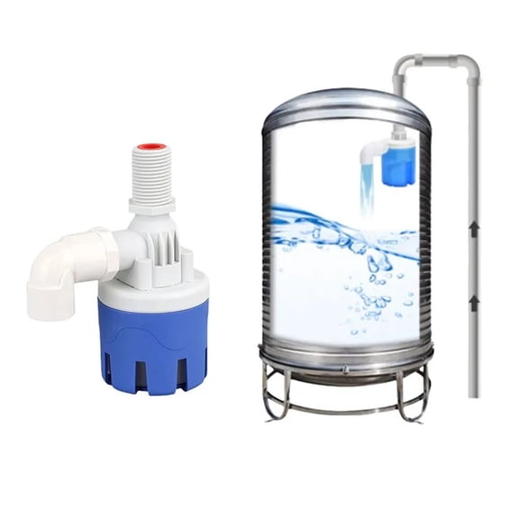 Fully Automatic Water Level Control Valve, 3/4" Threaded Side Inlet Float Valve for Water Tank, Pool, Solar Water Tower, and Stock Tank - Durable Nylon Material, Blue & White