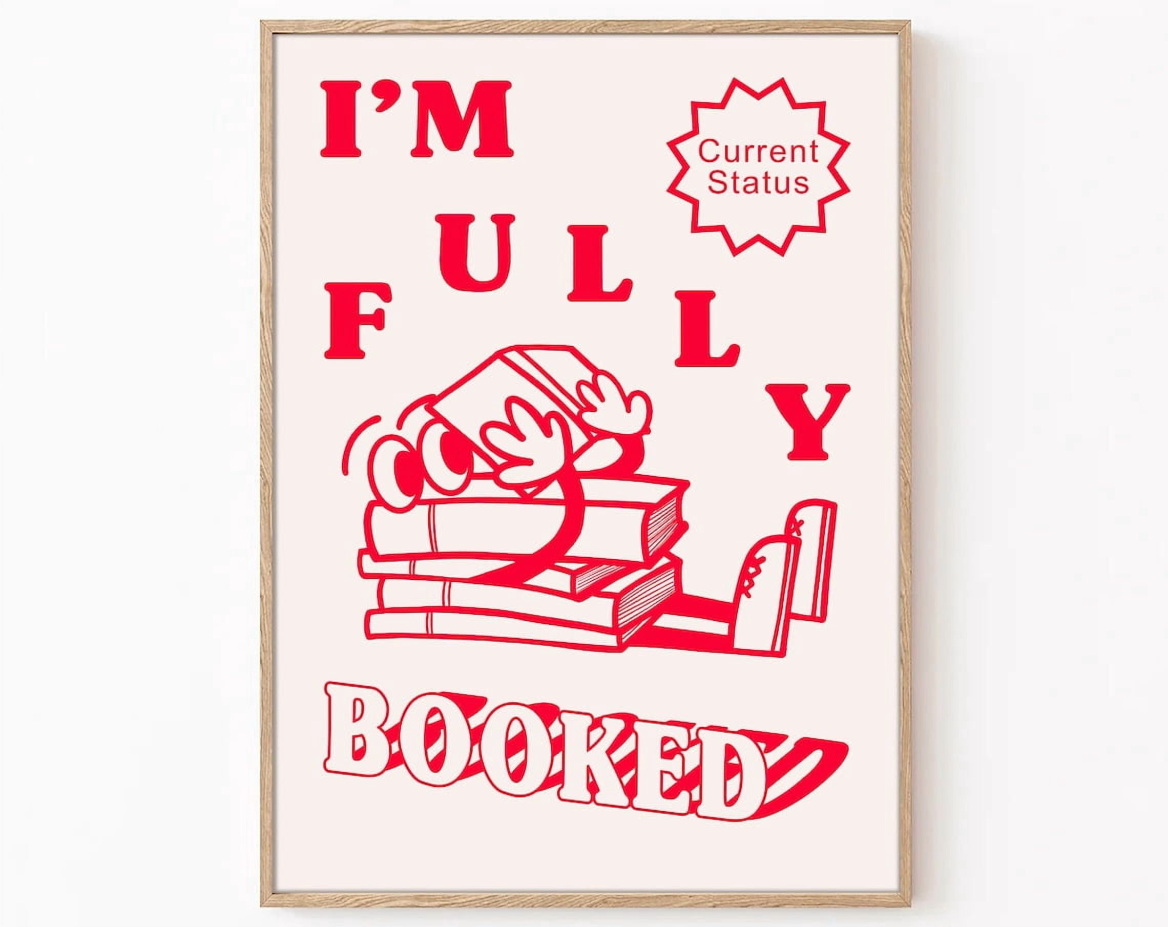 Fully Booked Red Wall Art Print, Bold Reading Lover Typography, Home ...