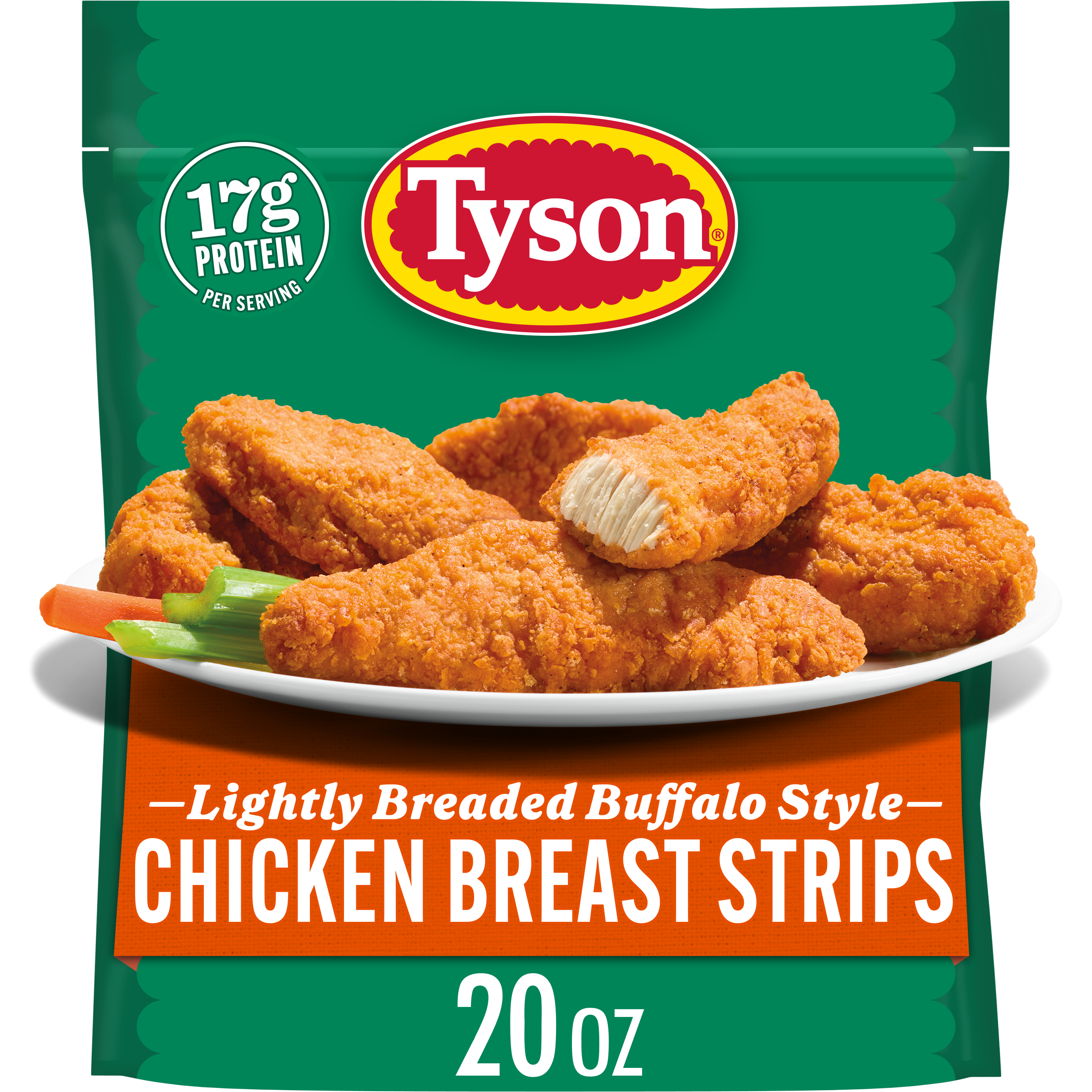 Tyson Lightly Breaded Buffalo Strips, 20 oz (Frozen, Fully Cooked)