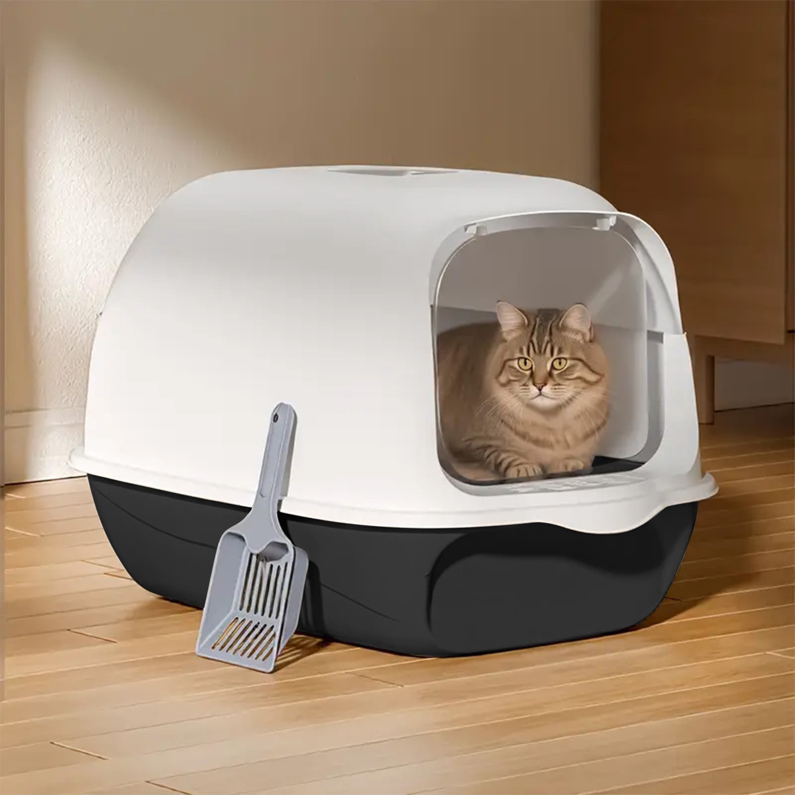 Fully Enclosed Cat Litter Box with Cats Litter Shovel Detachable Kitten Potty Pan Anti Splashing Pet Litter Tray, Prevent Sand Leakage Easy Clean Pet Supplies Kitty Litter Pan Hooded Pet Litter Tray
