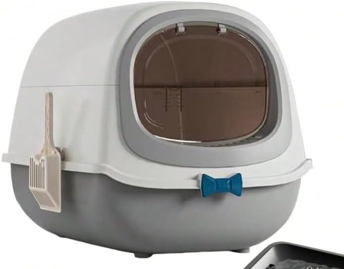 Fully Enclosed Cat Litter Box, Large Odor-Control Kitty Toilet with Flip Lid, Scoop & Anti-Tracking Pedal, Removable Design, Gray