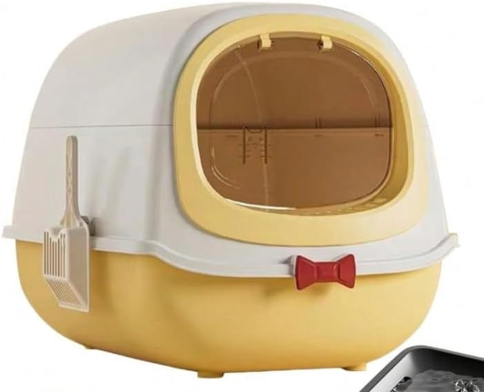 Fully Enclosed Cat Litter Box, Large Odor-Control Kitty Toilet with Flip Lid, Scoop & Anti-Tracking Pedal, Removable Design, Yellow