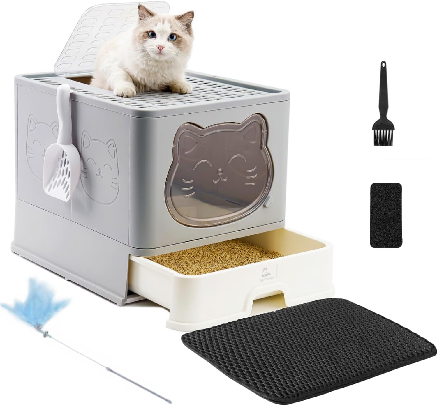 Fully Enclosed Cat Litter Box with Lid, Foldable Extra Large Cat Toilet, Drawer Type Cat Litter
