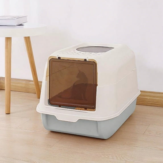 Fully Enclosed Cat Litter Box with Lid and Scoop – Large Covered Cat Toilet Tray, Detachable Anti-Splashing Potty Pan, Easy to Clean Hooded Cat Litter Box for Indoor Cats and Kittens(Gray)