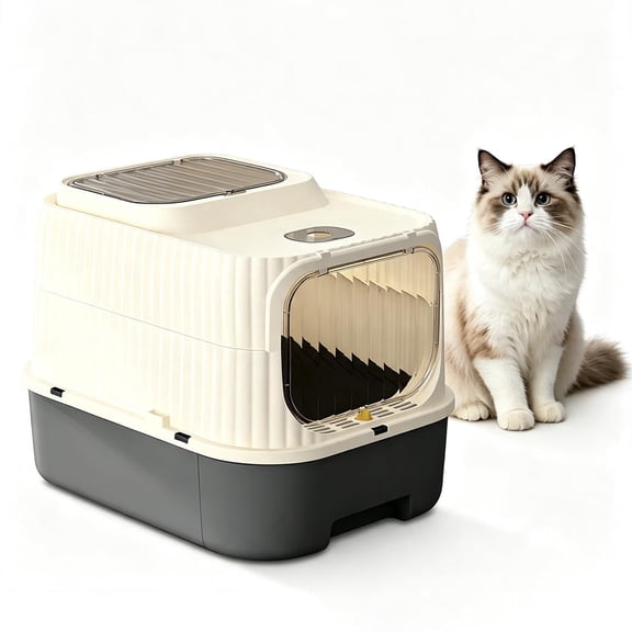 Fully Enclosed Cat Litter Box with Top and Front Entry, Drawer Design and Scoop Included