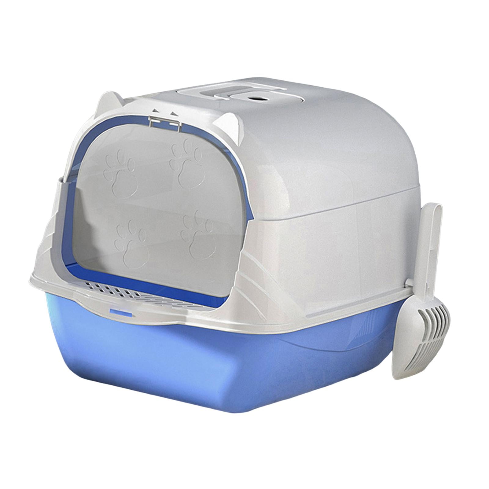 Fully Enclosed Cat Toilet Hooded Cat Litter Box with Handle Durable with Front Door Flap Heavy Duty Pet Supplies Pet Litter Box Kitten Potty Blue