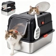 thumbnail image 1 of Fully Enclosed Dog Proof Litter Box with Lid Large Stainless Steel Cat Box | Metal Litter Box Dog Proof with scoop Black Cat Litter Box, 1 of 8