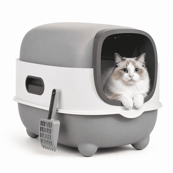 Fully Enclosed Hooded Cat Litter Box, Odor Control & Anti-Splashing, No Litter Tracking, Easy to Clean with Litter Scoop & Activated Carbon Filter for Indoor Kittens & Adult Cats