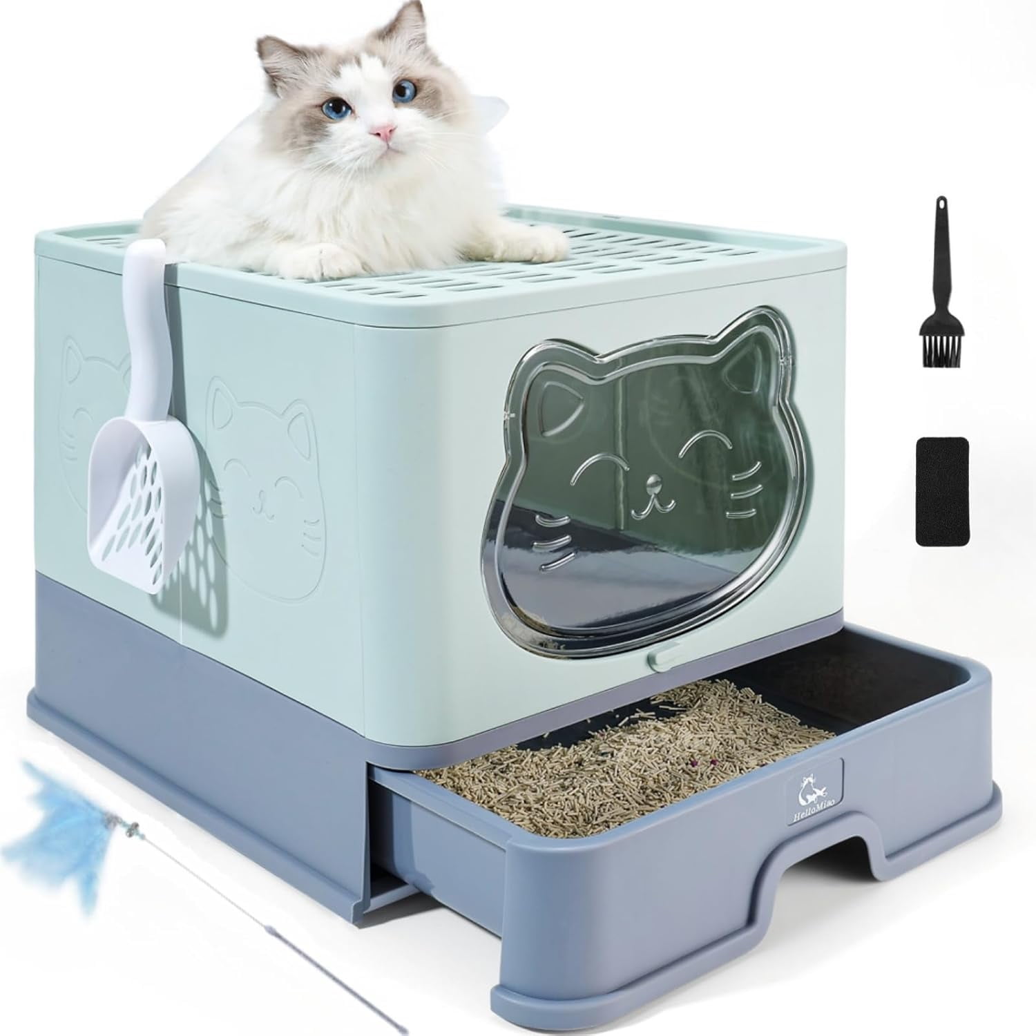 Picture of Fully Enclosed Litter Box with Lid, Foldable Extra Large Cat Toilet ...