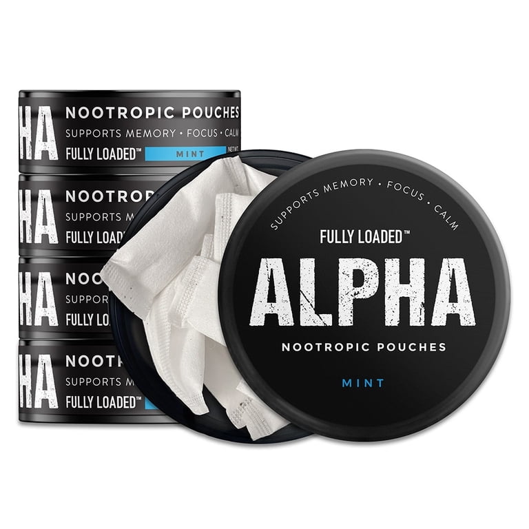 tobacco nootropic Fully Loaded Alpha Pouches (Mint flavor) 5-pack, 15 pouches per can DENSSI Energy Pouches – Fast-Acting