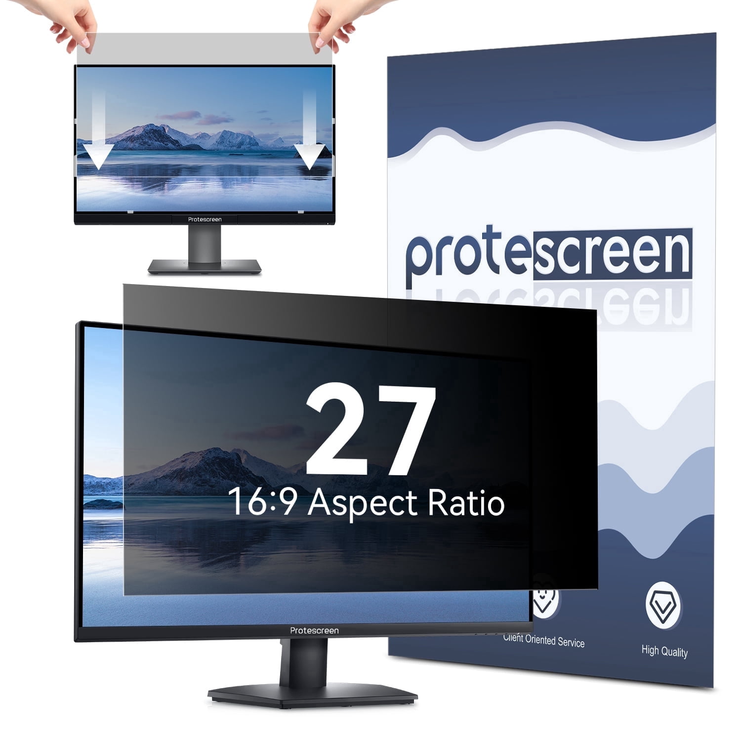 Fully Removable 27 Inch Computer Privacy Screen Filter for 16:9 Widescreen Monitor, Desktop PC, Eye Protection Anti Glare Blue Light Filter Privacy Shield, Anti Spy Screen Protector Film 27 In