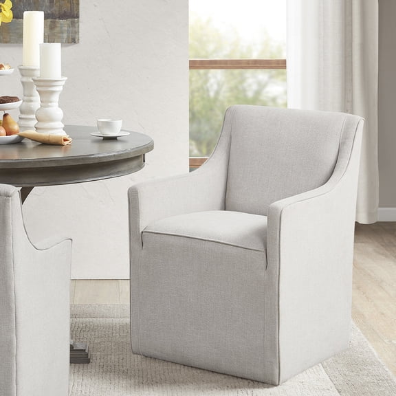 Fully Upholstered Dining Arm Chair | Enhance Dining Decor | Solid Wood Frame, Plastic Wheels | Easy Mobility with Hidden Casters