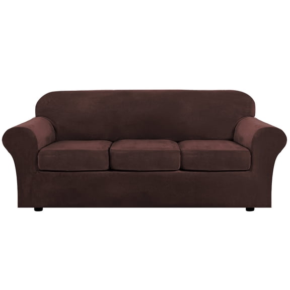 Fully Wrapped Elastic Sofa Cover Brown For Two People Sofa Cover Color:Brown Material:Polyester-Cotton Blend