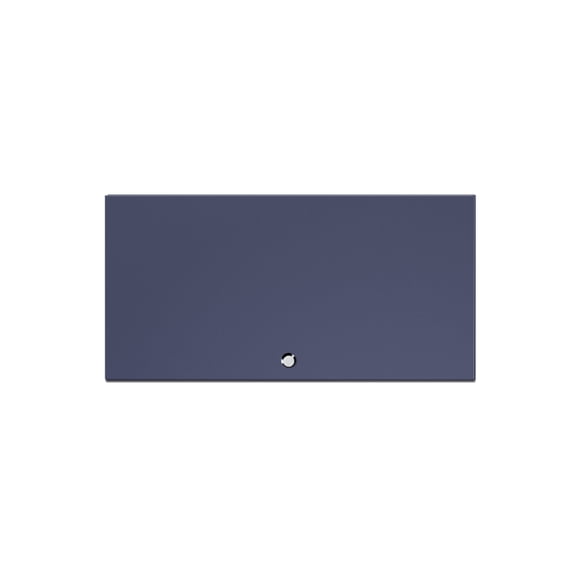 Fully assembled 20" W x 18" H wall cabinet in midnight navy slab style with lift-up door and nickel knob