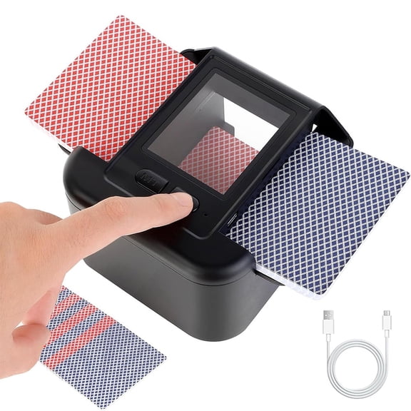 Fully automatic card shuffler, accommodates 1-2 decks, low-noise operation, 2000mAh USB-C charging, suitable for poker, blackjack and other card games