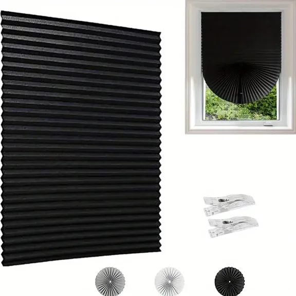 Unbranded Cordless Blackout Fabric Pleated Window Shades, Black 35" x 16"