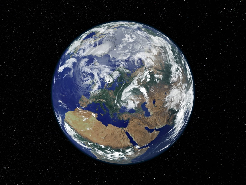 Fully lit Earth centered on Europe Canvas Art - Stocktrek Images (32 x 24)