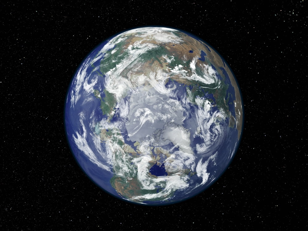 Fully lit Earth centered on the North Pole Canvas Art - Stocktrek Images (32 x 24)