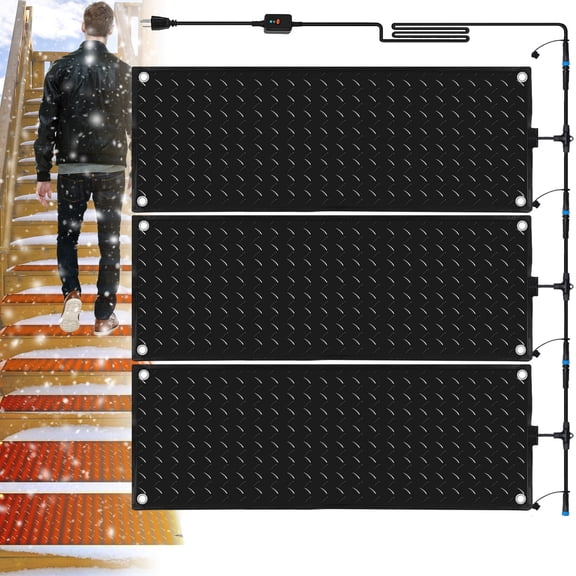 FullyWarms 3 Pcs 10x30'' ,120V Heated Snow Melting Mat for Winter Outdoor Stairs, Sidewalks, Garages, Decks