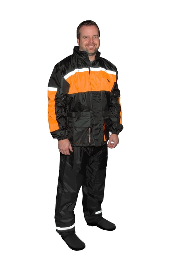 Men's 452 Legacy Two-Piece Reflective Rain Suit - Black & Orange (L)