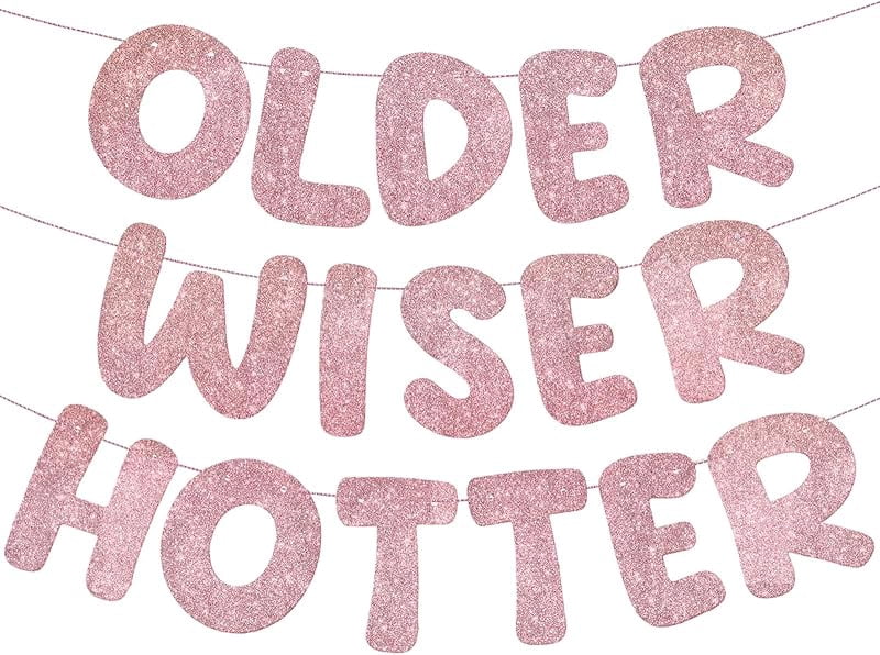 KatchOn Glitter "Older Wiser Hotter" Birthday Banner - 10 Feet, Pre-Assembled, Pink & Gold - View #11
