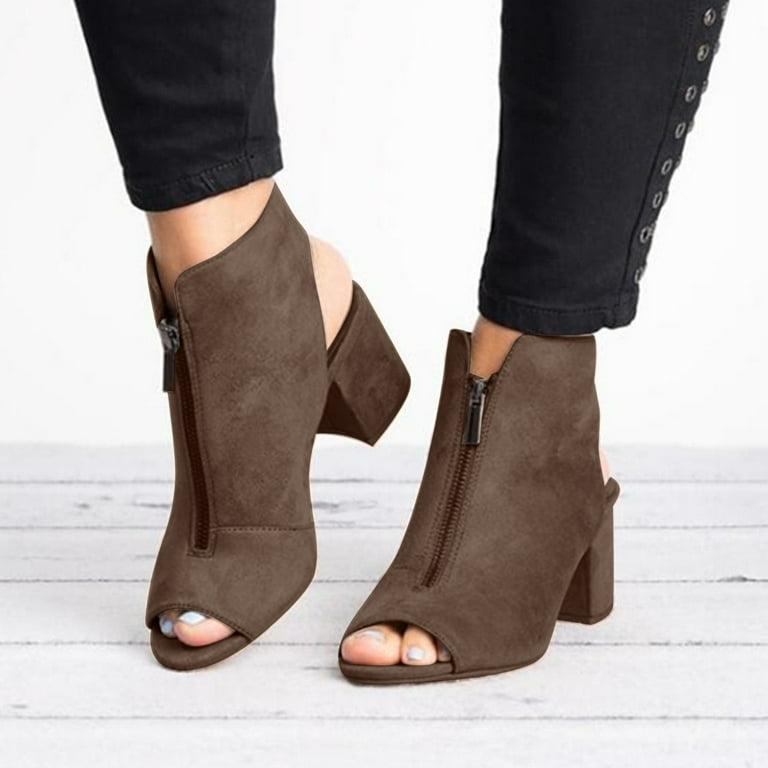 Womens Boots Low Peep Toe Booties Open Toe Lace Up Ankle Booties