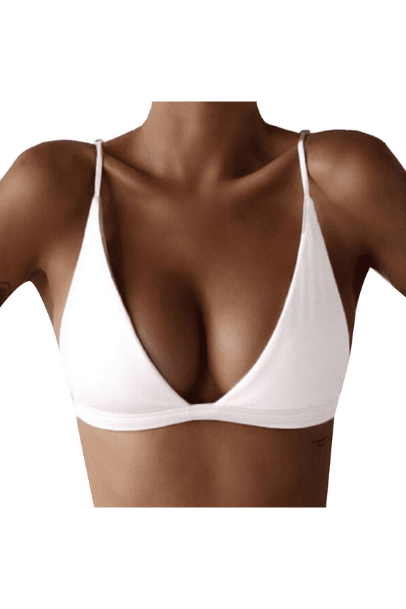Bras for Women Comfort No Underwire Support Bralette Triangle Plunge Wirefree Stretchable Bra White M