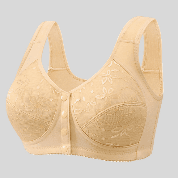 Fulorrnie Bras for Women Comfort Wirefree Supportive Back Smoothing Seamless Front Closure Bralette Moisture Wicking Bra Beige XXL