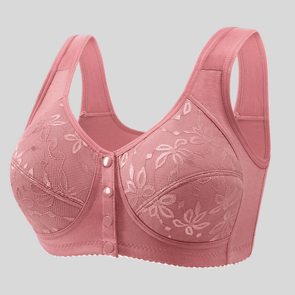 Fulorrnie Bras for Women Comfort Wirefree Supportive Back Smoothing Seamless Front Closure Bralette Moisture Wicking Bra Pink M