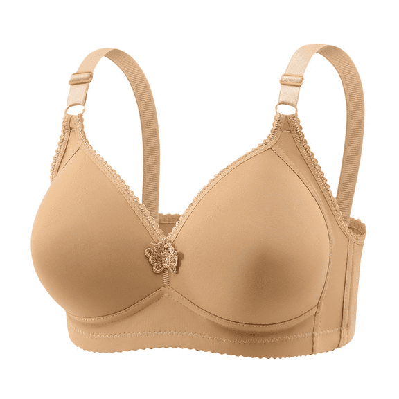 Fulorrnie Bras for Women Comfort Wirefree Supportive Full Coverage Back Smoothing Bralette Soft Cup Adjustable Strap Bra, Light Yellow, 50