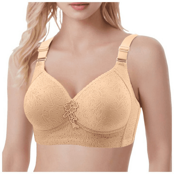 Fulorrnie Bras for Women Plus Size No Underwire Lift Supportive Back Smoothing Full Figure Balconette Comfort Bra Beige 42