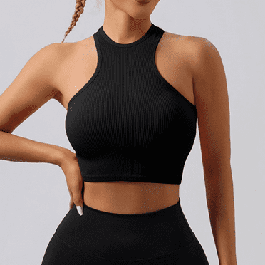 Fulorrnie Bras for Women Plus Size Support No Underwire Comfort Halter Short Sports Seamless Bra Black 36