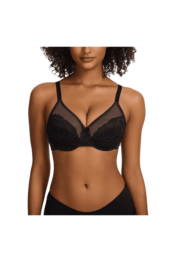 Bras for Women Plus Size Underwire Supportive Comfort Full Coverage Bralette Lace Moisture Wicking Bra Black 34F