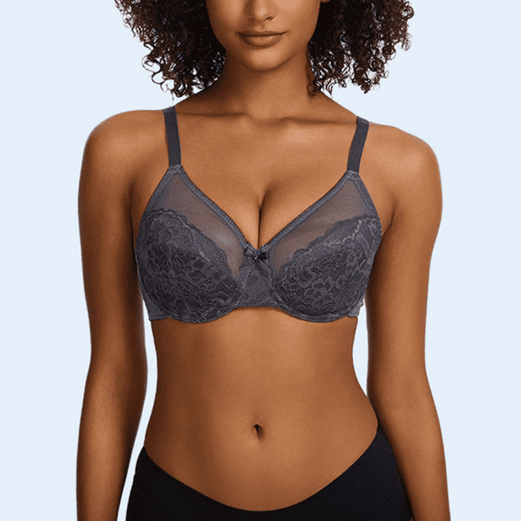 Fulorrnie Bras for Women Plus Size Underwire Supportive Comfort Full Coverage Bralette Lace Moisture Wicking Bra Grey 34G