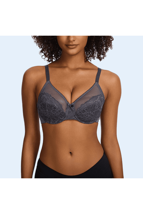 Bras for Women Plus Size Underwire Supportive Comfort Full Coverage Bralette Lace Moisture Wicking Bra Grey 34G