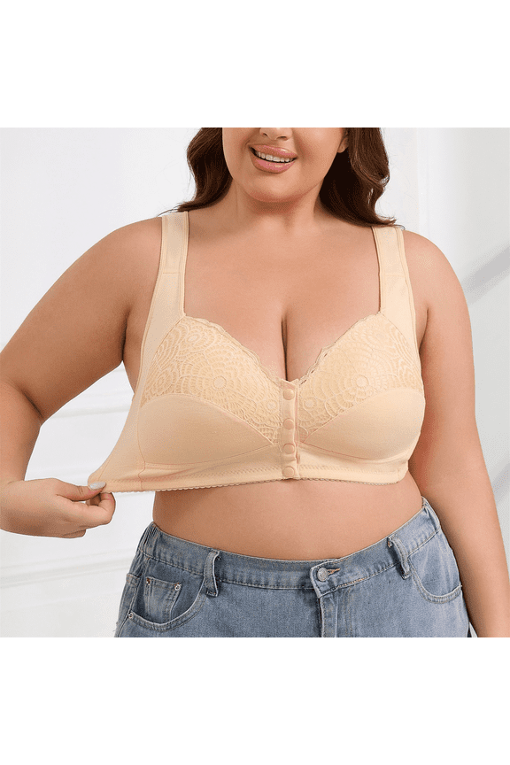 Bras for Women Plus Size Wirefree Comfort Support Front Closure Longline Adjustable Strap Tie Bra, Light Yellow, 44D