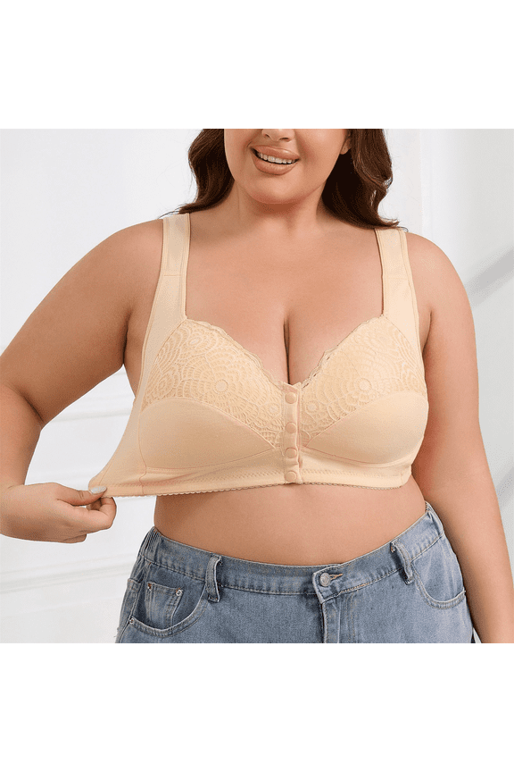 Bras for Women Plus Size Wirefree Comfort Support Front Closure Longline Adjustable Strap Tie Bra, Light Yellow, 46D