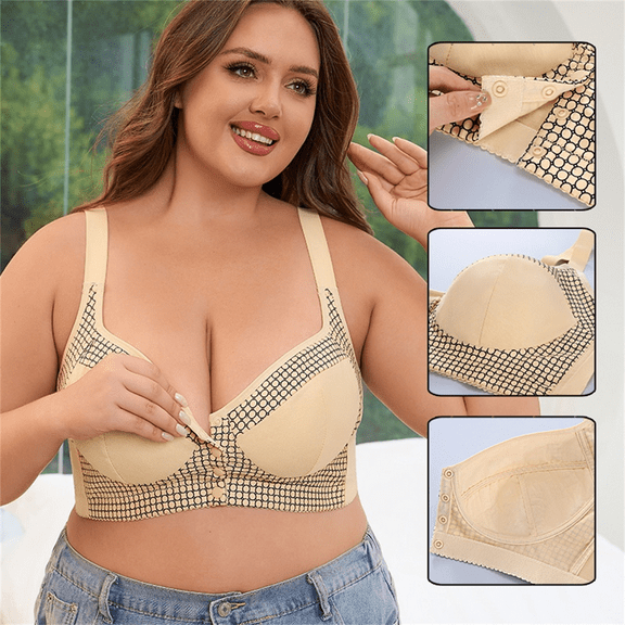 Fulorrnie Bras for Women Plus Size Wirefree Comfort Supportive Front Closure Longline Adjustable Strap Bralette Bra, Light Yellow .O, 50