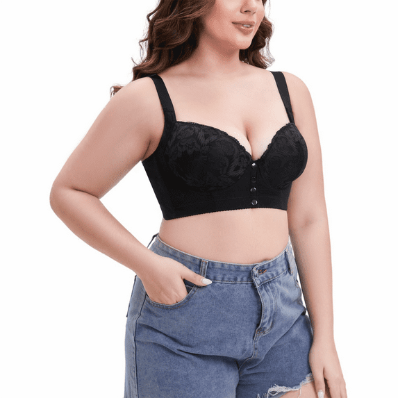 Fulorrnie Bras for Women Plus Size Wirefree Comfort Supportive Front Closure Seamless Full Figure Sport Bra, Black .C, 50