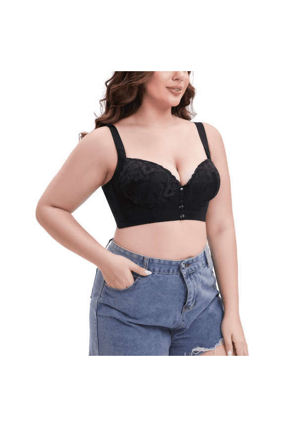 Bras for Women Plus Size Wirefree Comfort Supportive Front Closure Seamless Full Figure Sport Bra, Black, 46