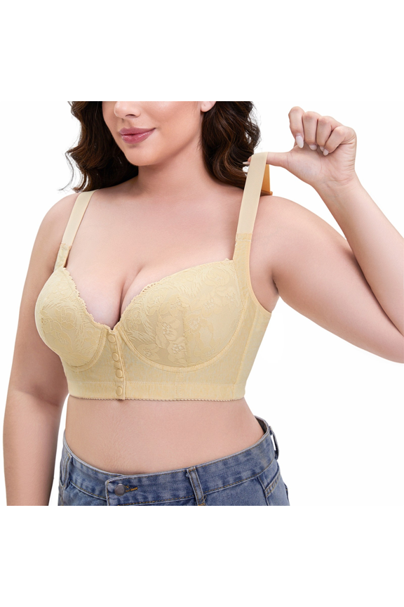 Bras for Women Plus Size Wirefree Comfort Supportive Front Closure Seamless Full Figure Sport Bra, Light Yellow, 50