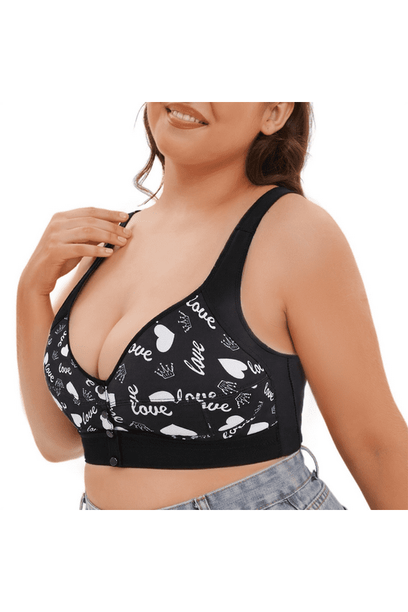 Bras for Women Plus Size Wirefree Comfort Supportive Seamless Front Closure Tie Bralette Bra, Black .Z, 44