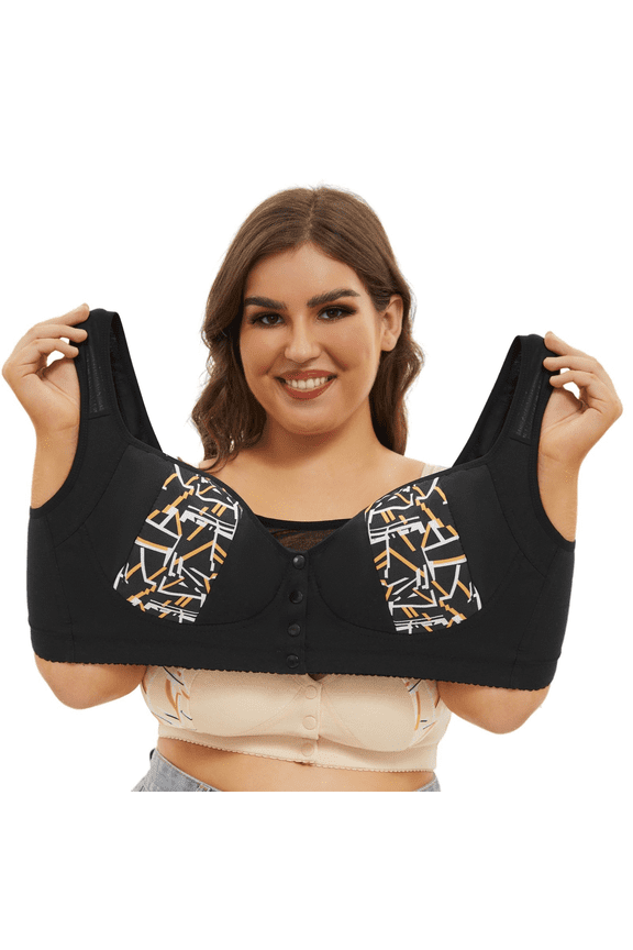 Bras for Women Plus Size Wirefree Support Comfort Front Closure Longline Tie Bralette Bra, Black, 44