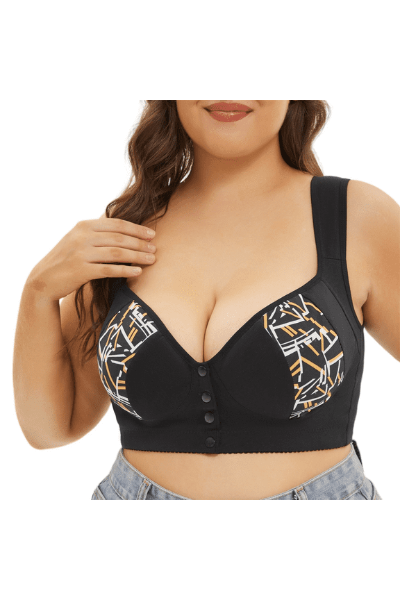 Bras for Women Plus Size Wirefree Support Comfort Front Closure Longline Tie Bralette Bra, Black .J, 44